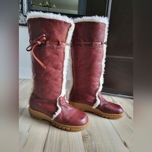Vintage Husky Bastien Womens Pull On Leather Faux Sherpa Boots Shearling Size 9M